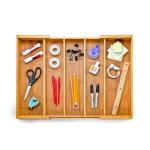 5 Large Compartments Bamboo Kitchen Adjustable Cutlery Drawer Tray Drawer