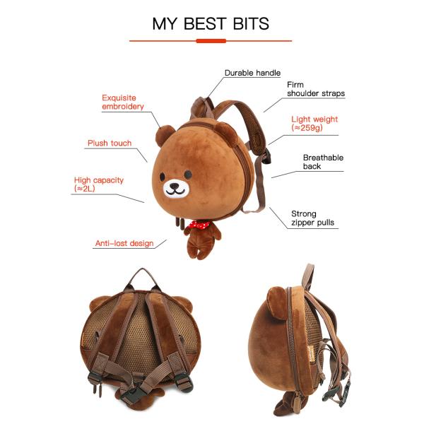 Supercute Custom 3D Plush Kids Animal Backpack Personalised Toddler School Bags