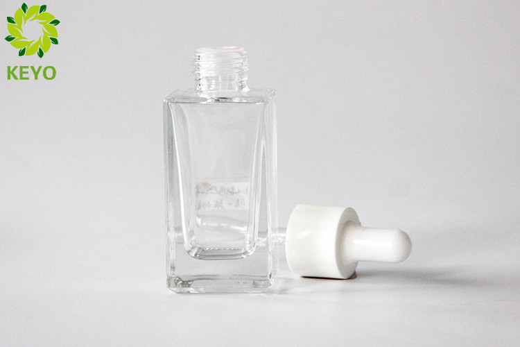 Square 30ml Glass Dropper Bottles , Transparent Glass Lotion Bottles