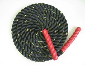 China Power Rope Crossfit Essential Equipment Black Nylon Battle Rope With Rubber Handle factory