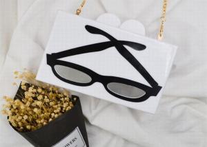 China White Shining Acrylic Clutch Bag With Metal Chain And Glasses Pattern factory
