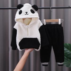 China Autumn Winter Children'S Outfit Sets Lamb Cashmere Panda Hooded 2 Piece White Pantsuit factory