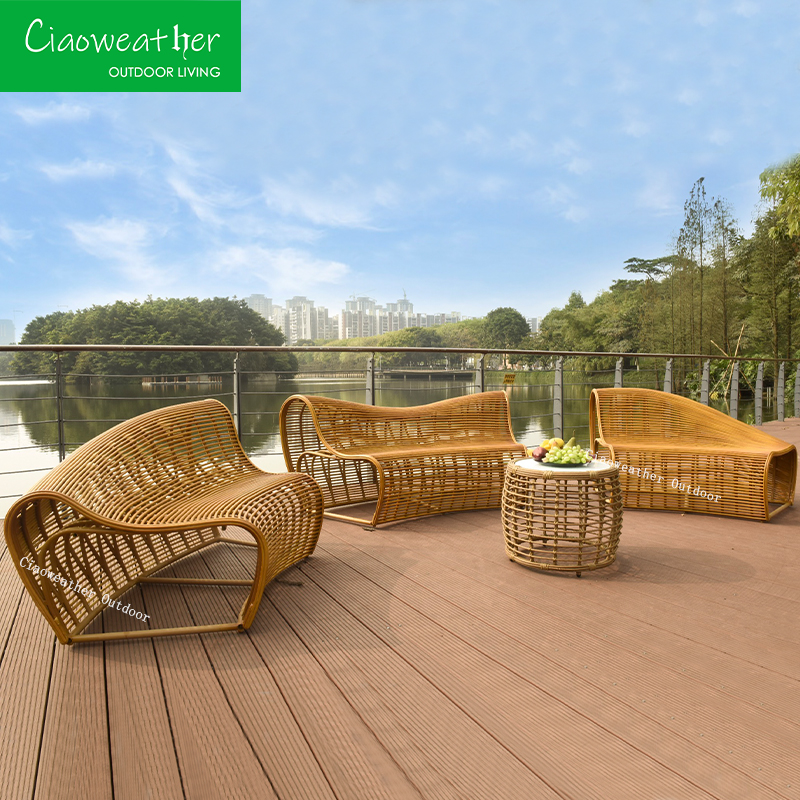 Outdoor Cushioned Furniture Waterproof Aluminum Garden Sofa Set with Cushioned Seats and Water-Resistant Fabric