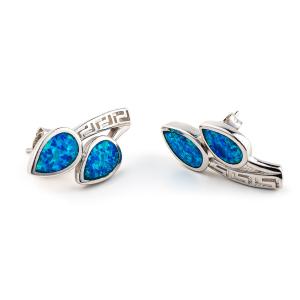 China 925 With Sterling Silver Greek Key Blue Meander High Quality Opal Leaf Stud Earrings factory