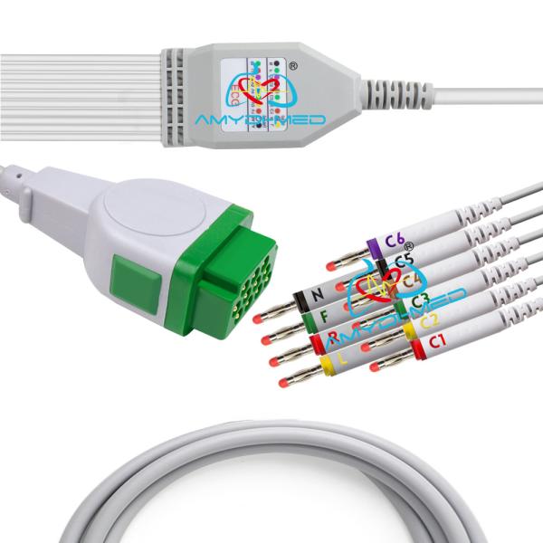 Rectangle 11P TPU ECG Cable 10 Lead Banana One Piece Series EKG Cable Compatible