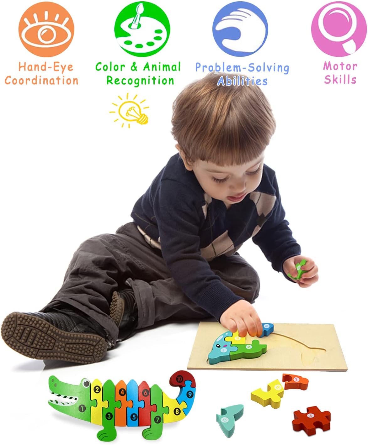 Wooden Animal Puzzles for Toddlers 1 2 3 4 Years Old Montessori Educational Toy Gift