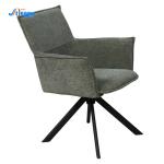 Genuine Leather Mid Century Swivel Dining Arm Chair With Metal Base Dc-7532