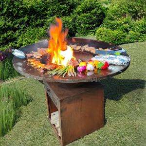 China Rustic Elegance Wood Corten Steel Outdoor Grill For Outdoor Space factory