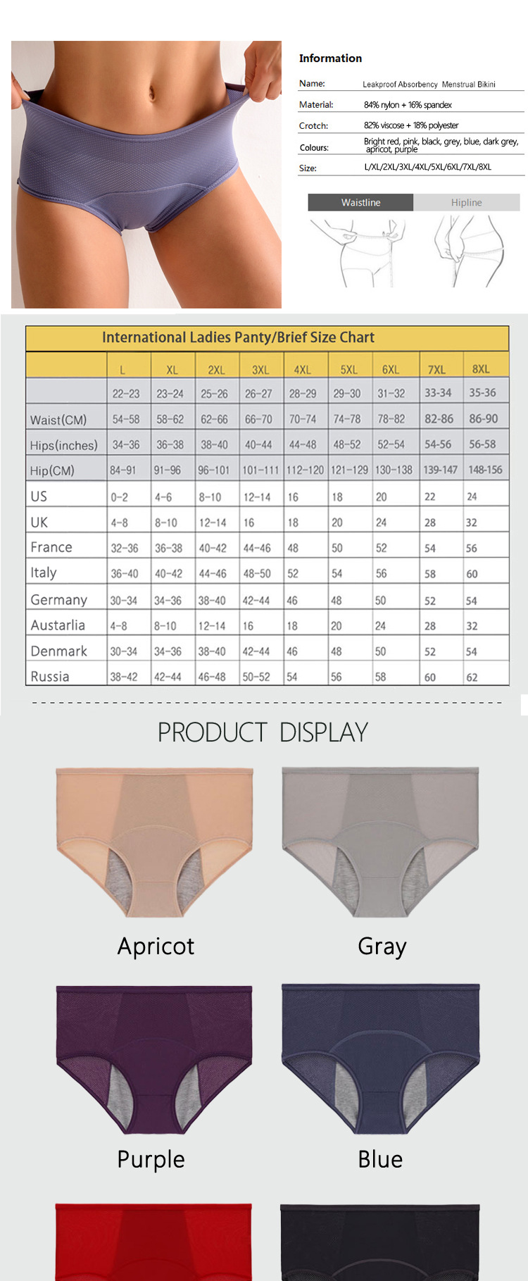 Eco-Friendly Bamboo Viscose Fabric Cool 3 Layers Female Leakproof Period Panties