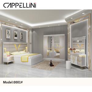 China PU Leather MDF Bedroom Sets Furniture Modern Control Gold Side Table Night Lamps factory