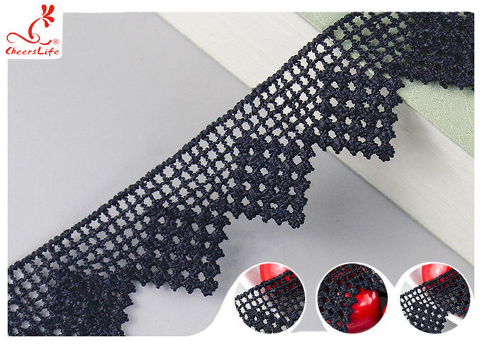 Black French Venice Guipure Lace Trim With Chemical Polyester Fiber Azo Free Dye