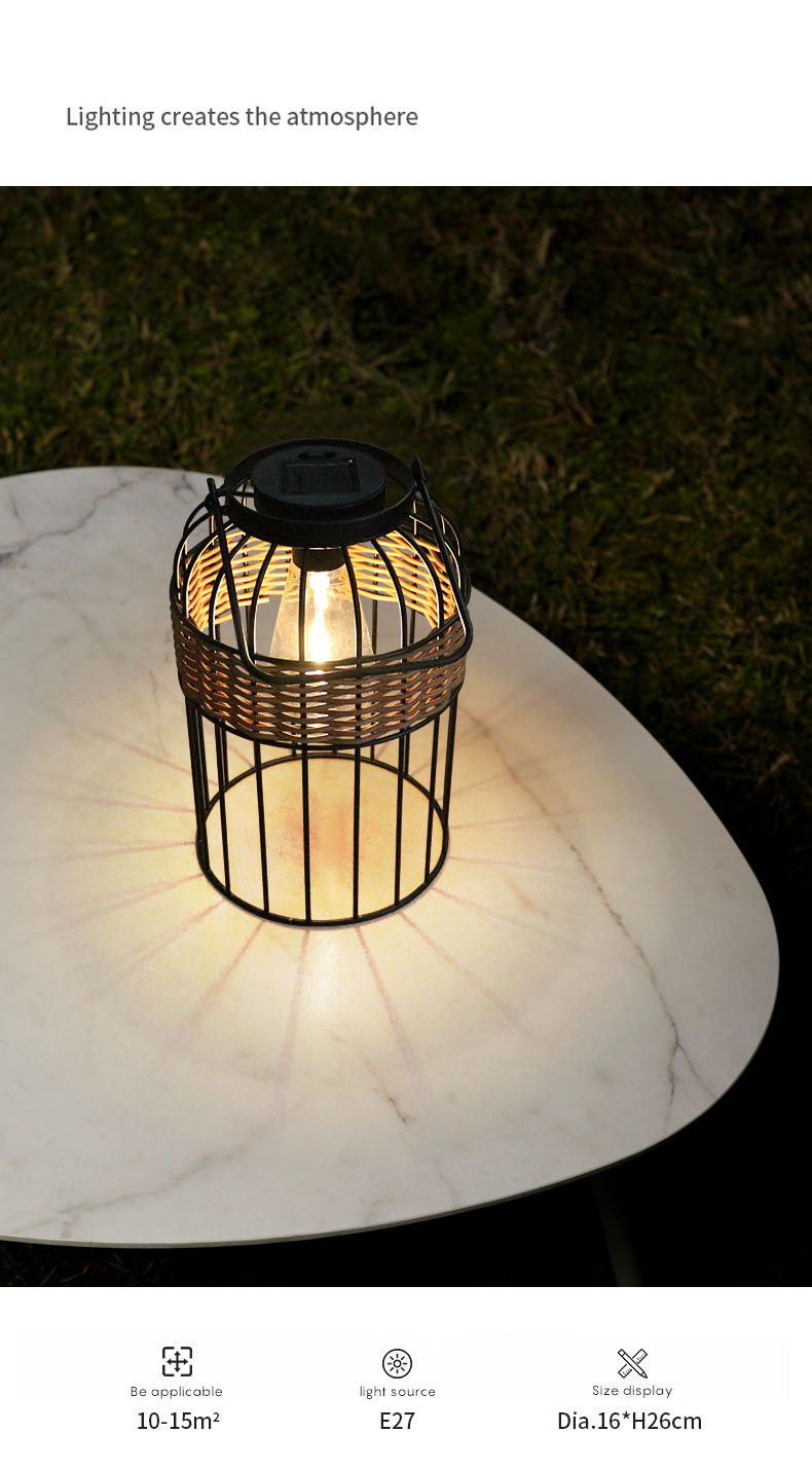 Small Portable Rattan Woven Solar Lights For Balcony Table Atmosphere