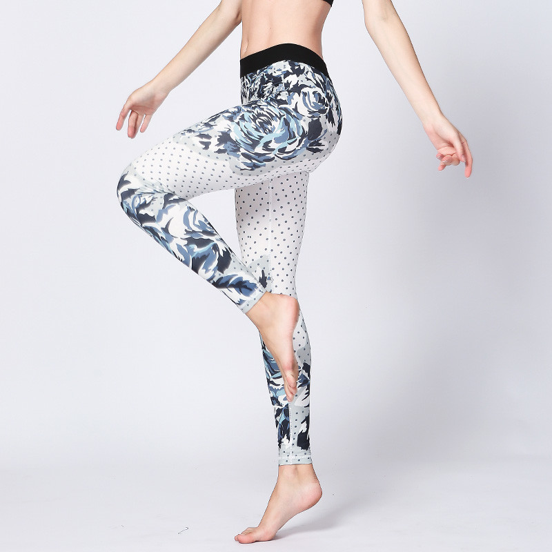 CPG Global Women's Fitness Legging Sport Running Pants Yoga Flower Print and Black Spots Super Slim HK30