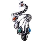 Vintage Open Adjustable Thai 925 Silver Multicoloured Gemstone Marcasite Ring