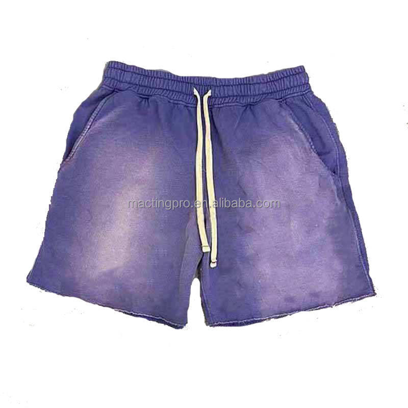 Black Boyfriend Vintage Acid Wash Shorts Raw Edge Heavy Cotton French Terry Fleece Sweat Shorts Men'S Run