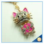 Custom Latest Fashion Souvenir Zinc Alloy Lucky Cat Rhinestone Metal Key Chain