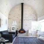 Black Color Hotel Wood Charcoal Suspended Fireplace 600mm Diameter