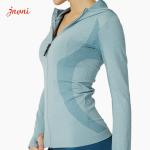 Women Seamless Track Coat Long Sleeve Sports Hooded Jackets Zip Gym Fitness Yoga