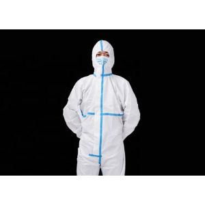 White Knitted Cuff Or Elastic Cuff 45g Non Woven Isolation Gown Fluid Resistant