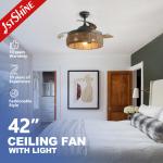 Woven Rattan Cage Ceiling Fan With Light Villatic Invisible Blade Dc 240v
