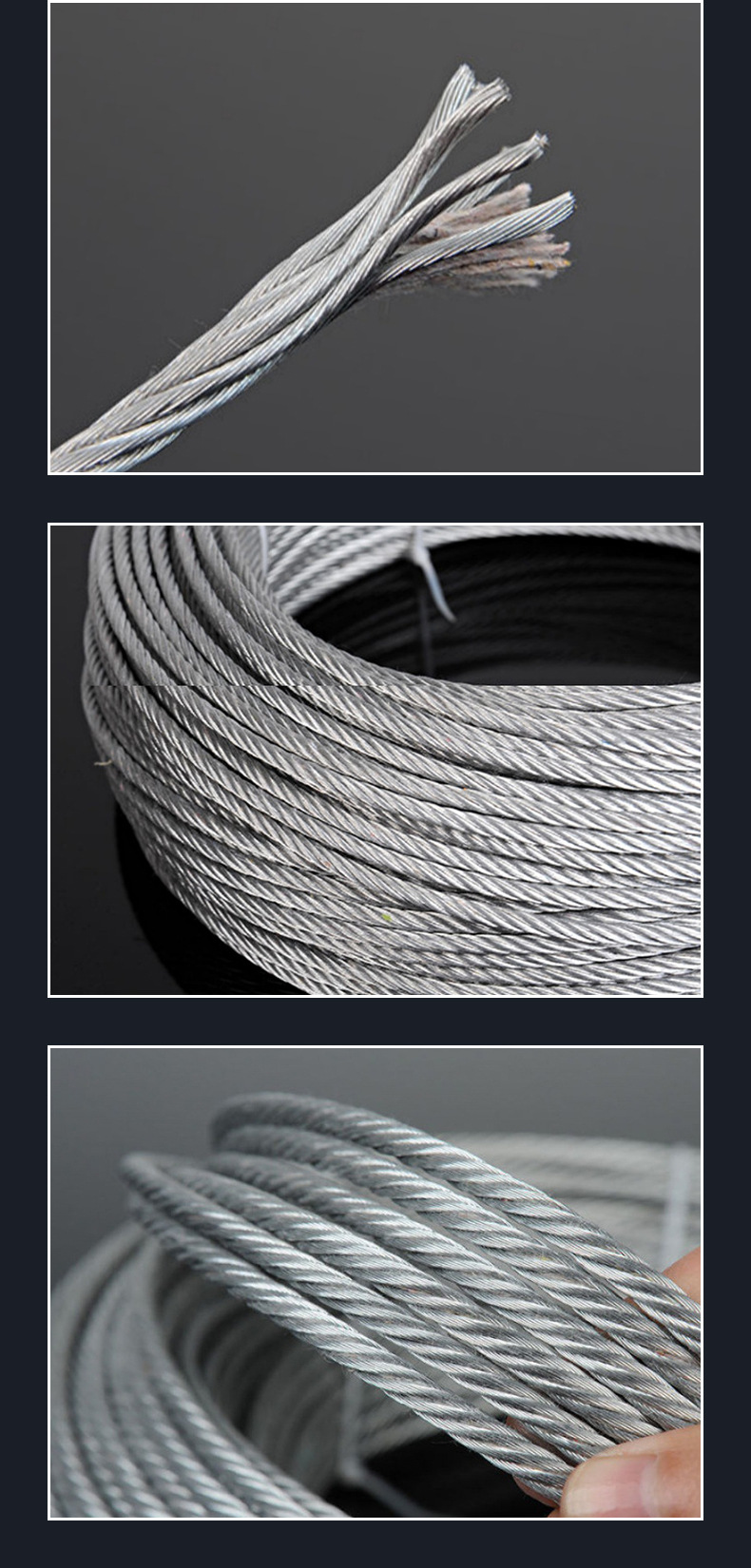 8mm 10mm 12mm Flexible Steel Wire Rope Stainless Steel Cable With Tolerance ±1% Standard AiSi