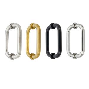China 304 Stainless Steel Satin Gold Round Back to Back Pull Glass Door Handle for Hotel Spa factory