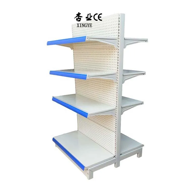 Factory Custom Size Color Logo milk white gondola shelving double sided super market racks