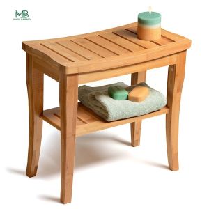 Bamboo Shower Bench Chair with Storage Shelf
