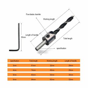 HSS Brad Point Countersink Drill Bit Set 5Pcs DIN/ANSI