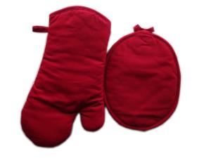 China Kitchen Textile Set Include Oven Mitt and Potholder 2-Pack , Red factory