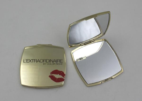 2x Magnified Square Golden Plastic Travel Makeup Mirrors , Portable Makeup