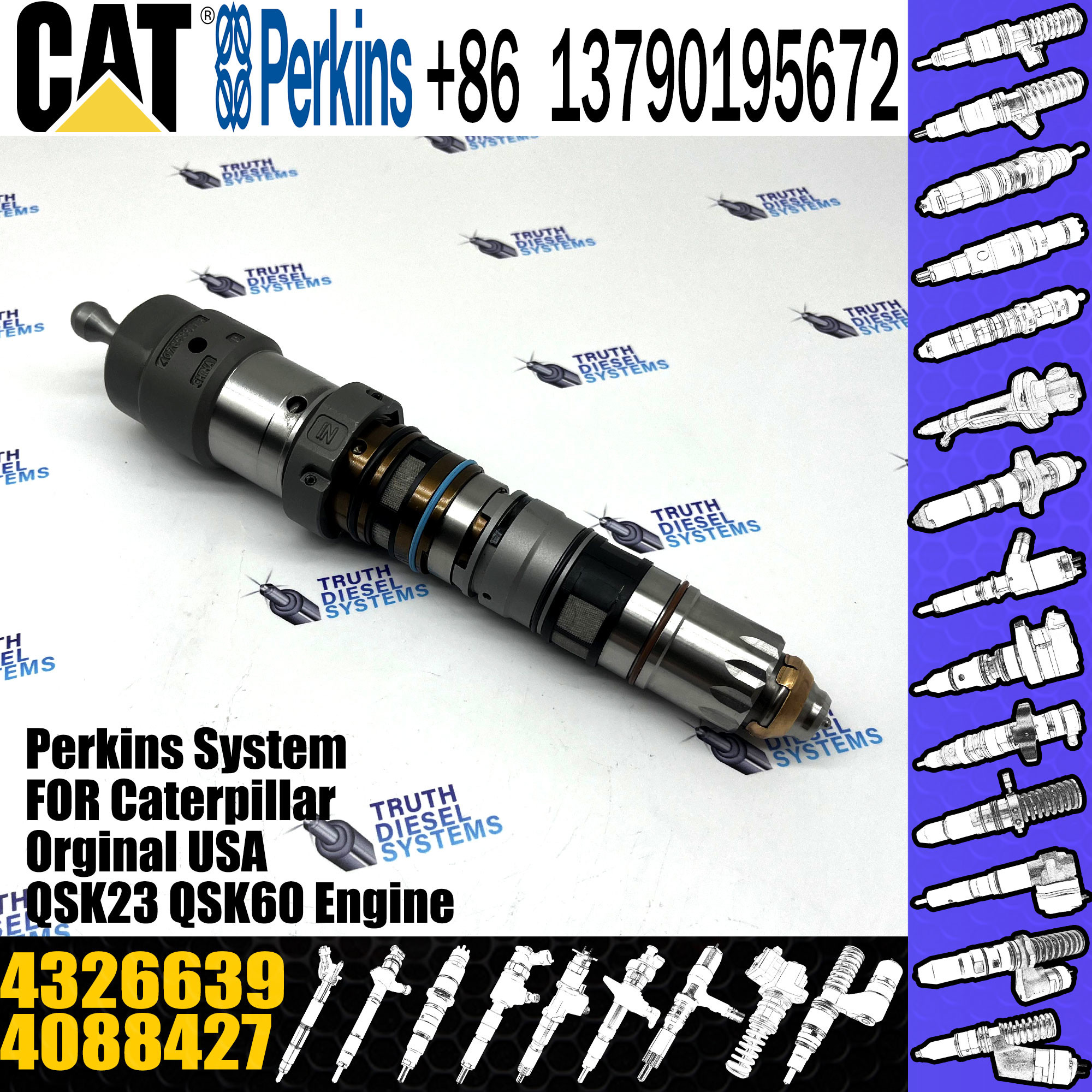 ISO Cummins Qsk60 Injector 4326782 4088427 4087893 Diesel Auto Parts