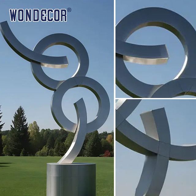 Large outdoor park geometric letter rusted steel sculpture