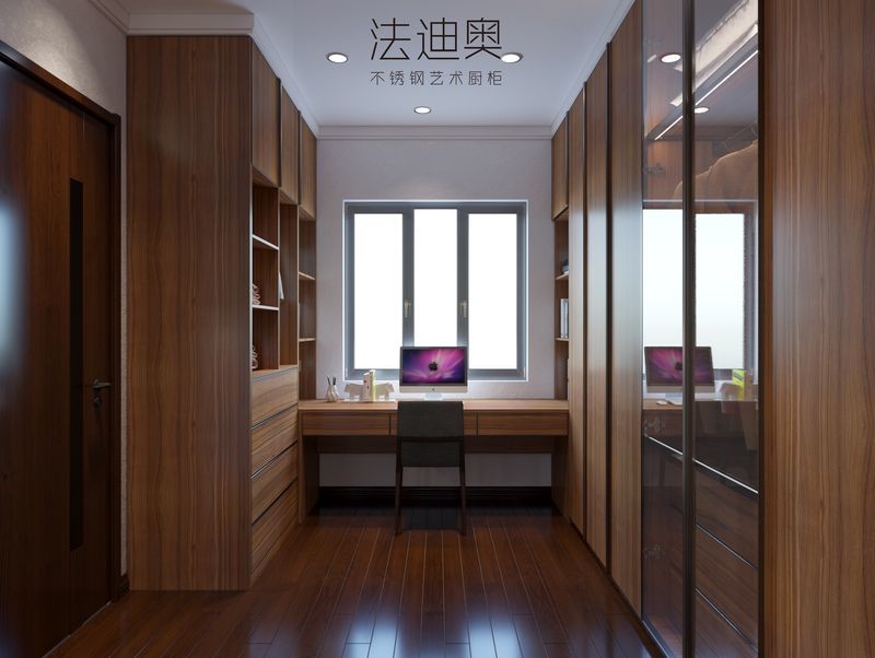 Traditional Chinese Elegance Dark Wood Effect Wardrobe With Glass Accents And Integrated Desk