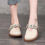 S048 Retro original handmade women's shoes small flowers first layer cowhide