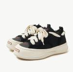 White / Black Breathable Trainers Ladies Canvas Sneakers Round Toe