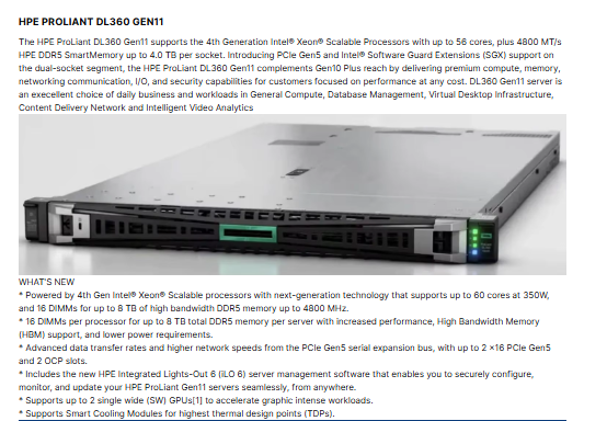 DL360 Gen11 2xSilver 4416 Rack Servers with Xeon Processor DDR4 Memory SSD Hard Drive 16GB 32GB 64GB Variants Good Price