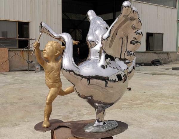 Contemporary Outdoor Metal Statues Public Decorative Stainless Steel Animal