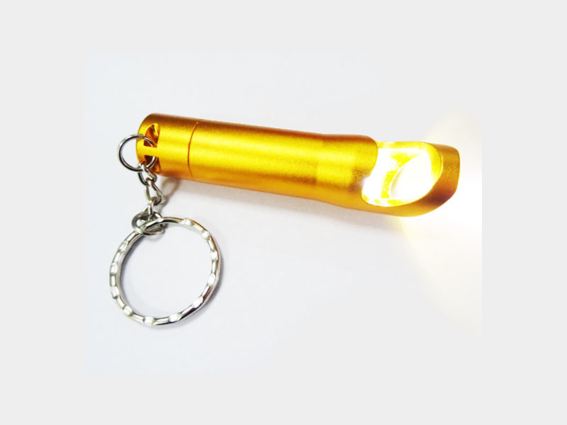Promotional Personalized Anodized Gold Blank Laser Etch Aluminum Keychain Beer Bottle Opener with Mini LED Flashlight