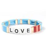 Adjustable Rainbow Enamel Tile Bracelet Love Letters For Gift