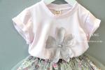 2016 Fashion Kid's Purple Summer Prince Style Top+Cute Lace Floral Shorts Skirt