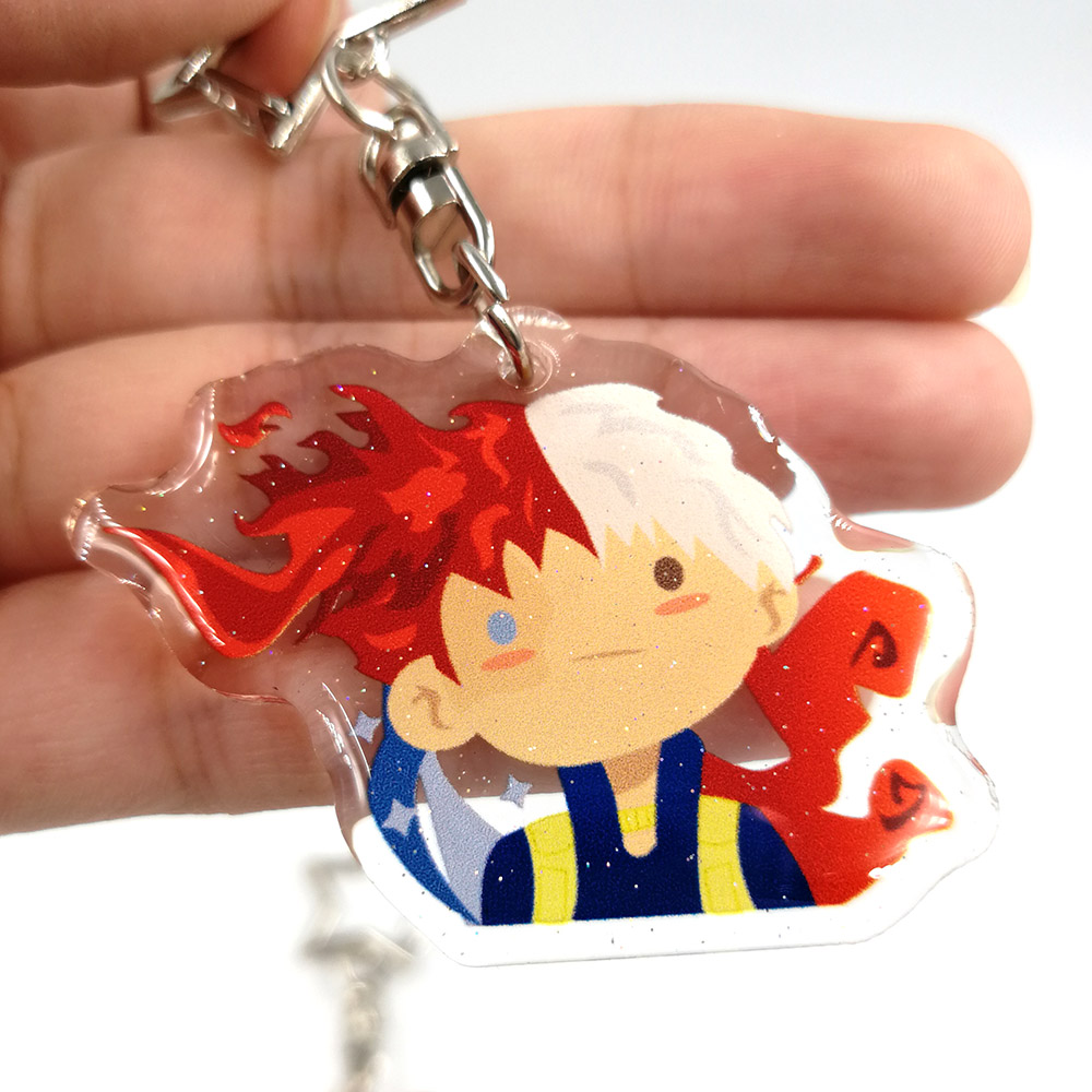 Customized High Quality Printing Epoxy Acrylic Anime Charms Key chains with Glitter