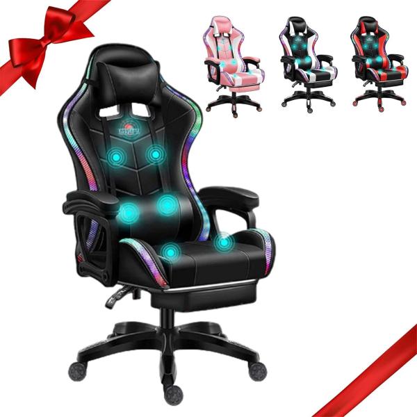 Modern Design Computer Game Room LED Gaming Chair with Speakers and Lumbar