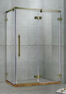 China Green Bronze Frameless Hinged Shower Doors Two Fixed Panels Rectangle Stainless Support Bar factory