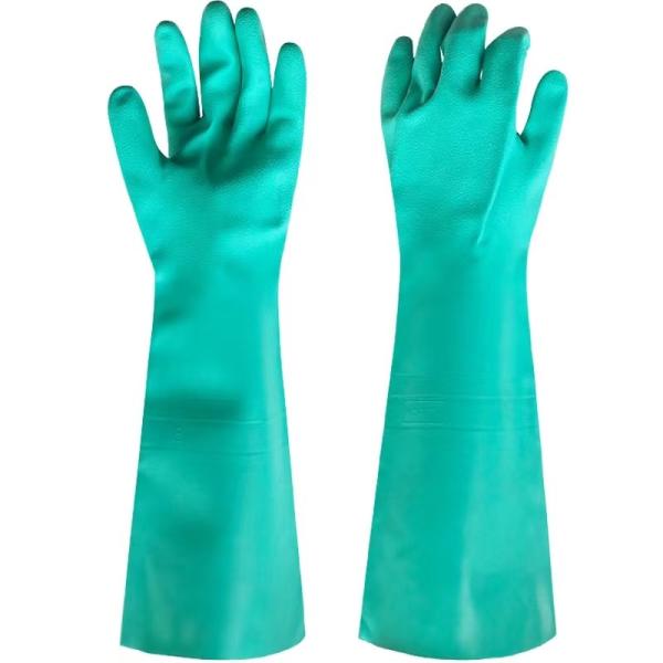 45Cm 22 Mil Nitrile Gloves Acid Resistance Solvent Resistance Green Gloves