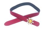 Red Color Women Rhinestone Belt Crystal Leather Waist Floral Cummerbund For
