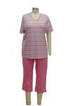 Fashion Ladies Pajama Sets Yarn Dyed Pink Striped Pyjamas Breathable