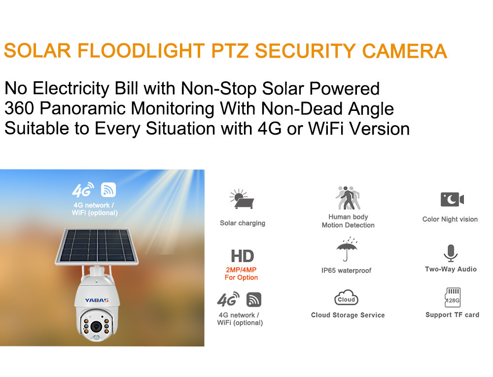 2K WiFi Solar Security Camera 4MP PIR Motion Detection 2 Way Audio Solar PTZ Camera