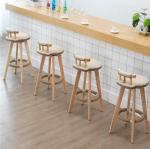 Solid Wood Frame Modern Nordic Bar Chair Stools with High Density Sponge and