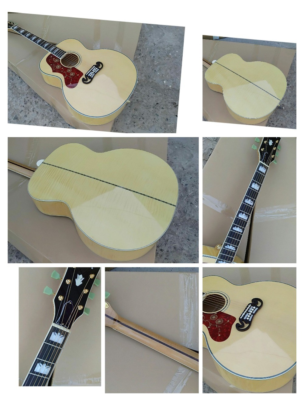 wholesale top quality SJ200 solid spruce guitar Deluxe Acoustic Guitar SJ200 Natural Top Solid flame maple guitar